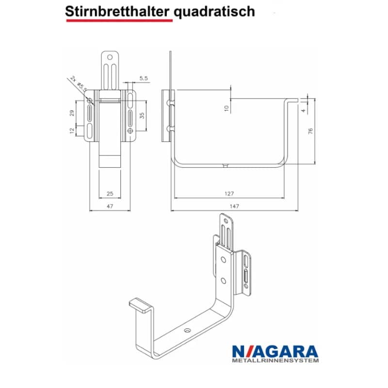 Stirnbretthalter quadratisch 2